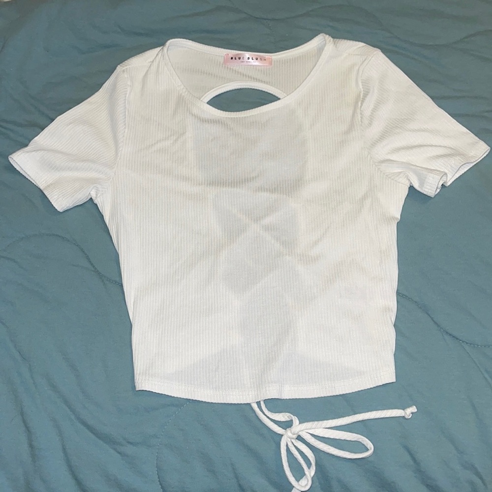 White opened strap back crop top